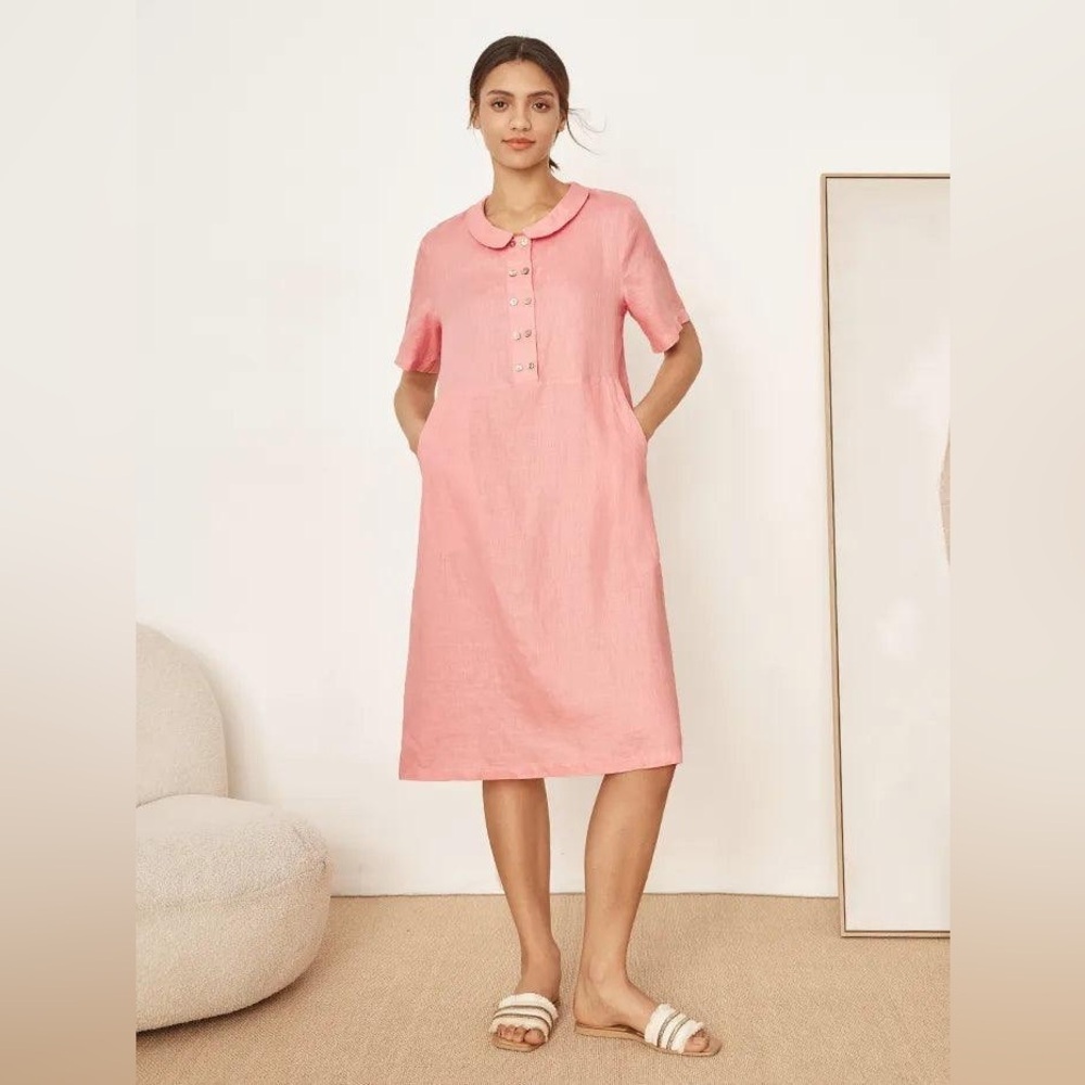 Grae Cove Linen Kiki Peter Pan Pink Midi Dress